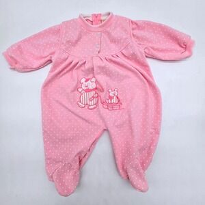 Vintage Friemanit Pink Polka Dot Bubble Footed Pajamas Jumper Size 9M